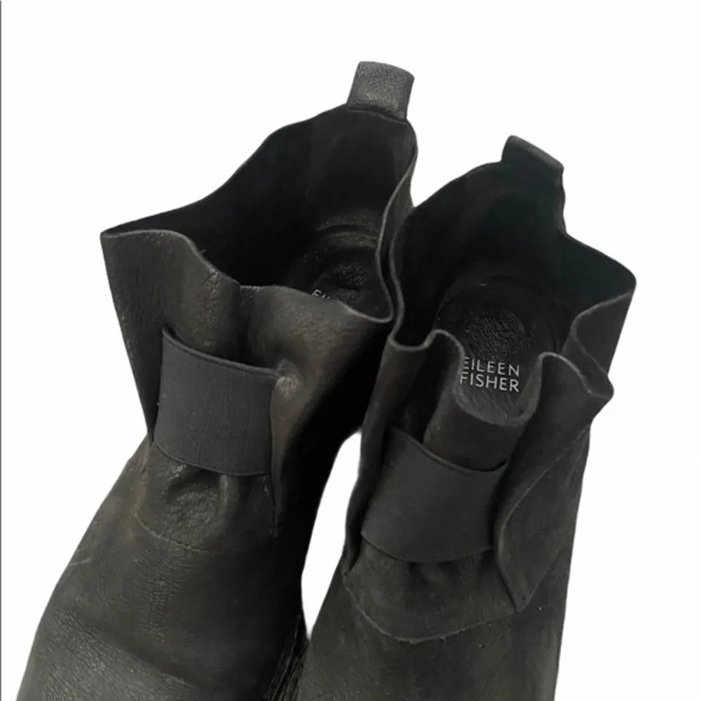 Eileen Fisher Soul Black Nubuck Desert Slip On Ankle Boots‎